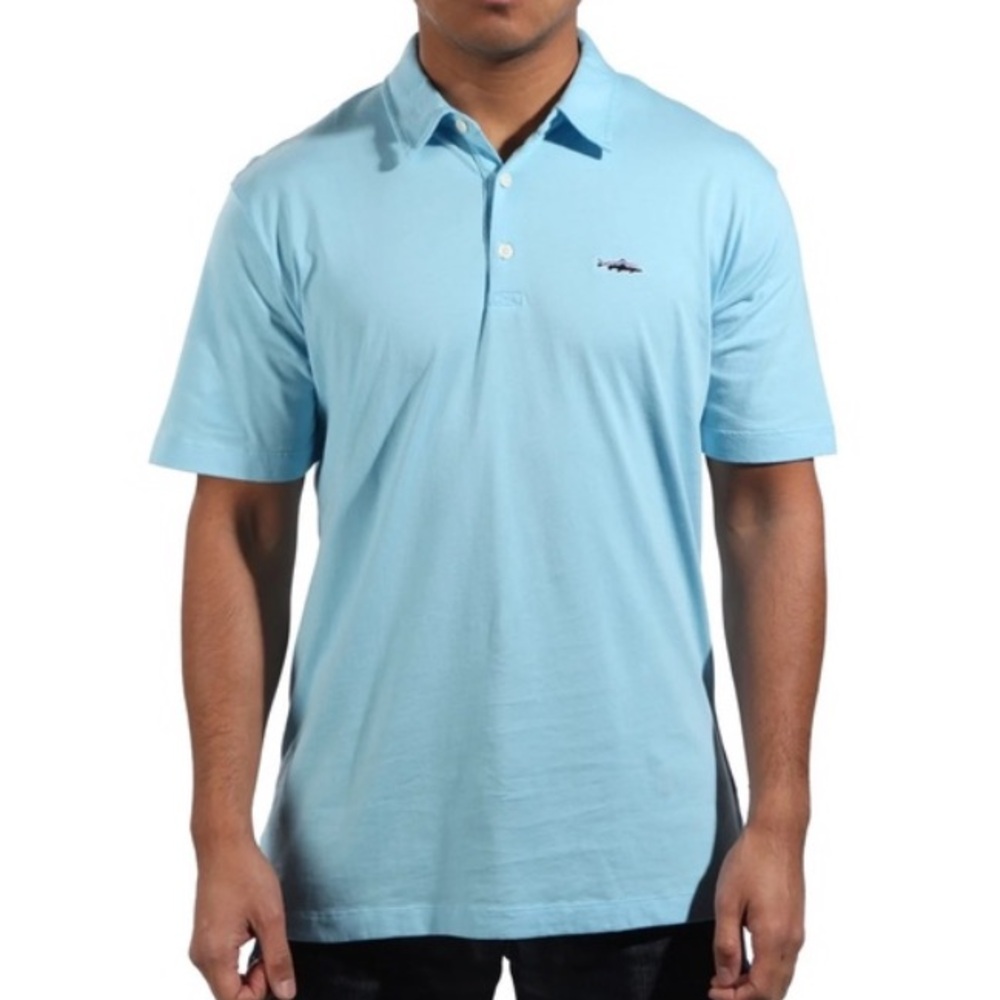 Patagonia Light Blue Organic Cotton Embroidered Logo Trout Fitz Roy Polo Shirt